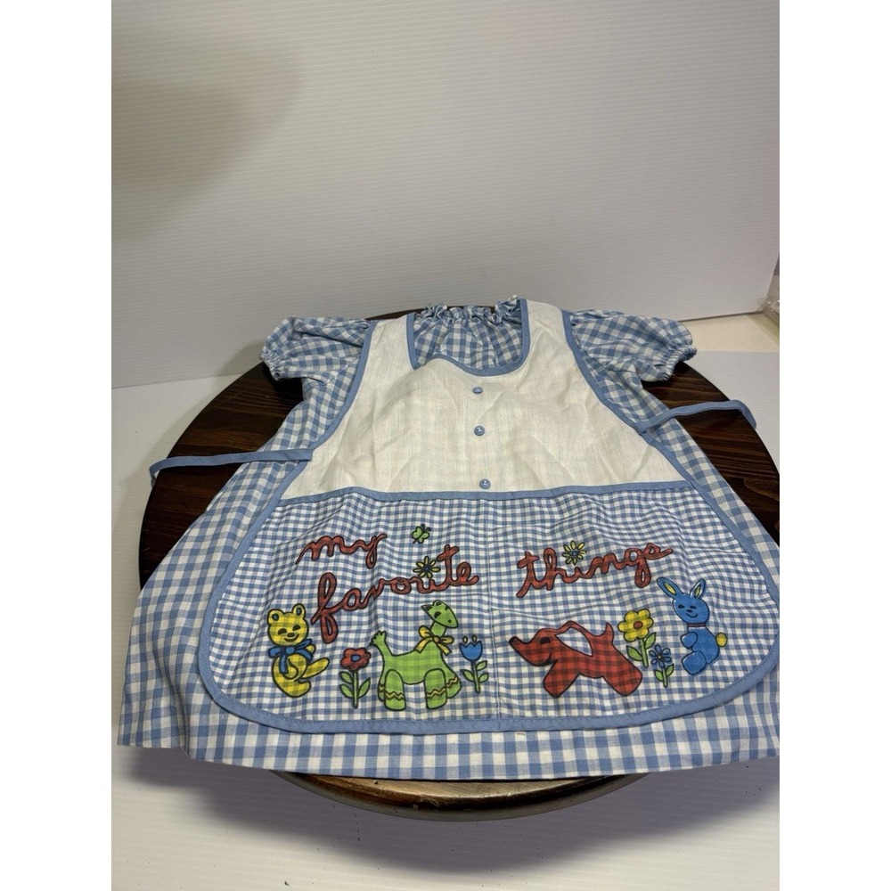 Vintage Child's Blue Ginham Dress (handmade?) with‎ Crafting Apron